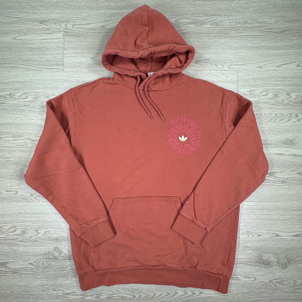Adidas Mens Hoodie Ozworld Graphic Trefoil Pullover Rust Orange Large